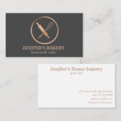 Moderne roos gouden rollende pin whisk chef bakker visitekaartje (Voorkant / Achterkant)