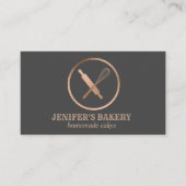 Moderne roos gouden rollende pin whisk chef bakker visitekaartje (Voorkant)