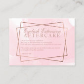 Moderne roos gouden script roze eyelash aftercare visitekaartje (Achterkant)