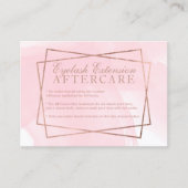 Moderne roos gouden script roze eyelash aftercare visitekaartje (Voorkant)