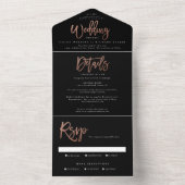 Moderne roos gouden scriptbruiloft all in one uitnodiging (Binnen)