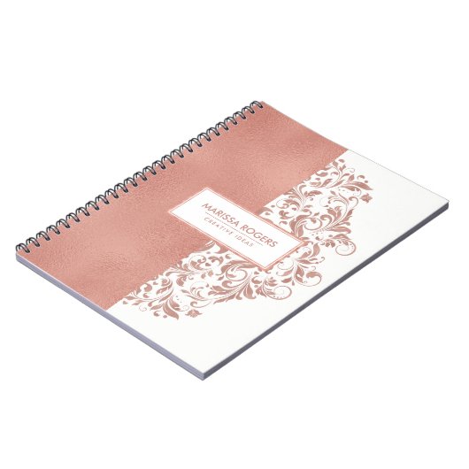 Moderne Roos-gouden textuur & cirkels op wit Notitieboek (Linkerzijde)