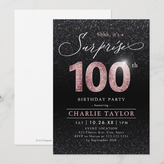 Moderne roos gouden verrassing 100e verjaardag kaart (Voorkant / Achterkant)