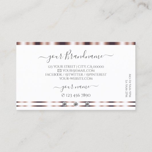 Moderne Roos gouden witte mousserende diamanten Vo Visitekaartje (Achterkant)