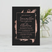 Moderne roos gouden zwarte lijst trouwerij kaart (Staand voorkant)