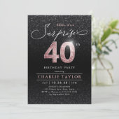 Moderne roos gouden zwarte verrassing 40ste verjaa kaart (Staand voorkant)