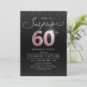 Moderne roos gouden zwarte verrassing 60ste verjaa kaart (Staand voorkant)