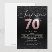 Moderne roos gouden zwarte verrassing 70ste verjaa kaart (Voorkant / Achterkant)