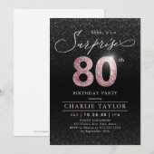 Moderne roos gouden zwarte verrassing 80ste verjaa kaart (Voorkant / Achterkant)