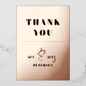 Moderne roos goudfolie 2 foto's bruiloft bedankt folie uitnodiging (Voorkant)