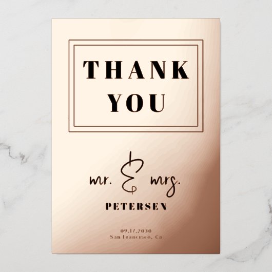 Moderne roos goudfolie 2 foto's bruiloft bedankt folie uitnodiging (Voorkant)