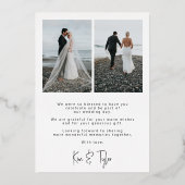 Moderne roos goudfolie 2 foto's bruiloft bedankt folie uitnodiging (Achterkant)