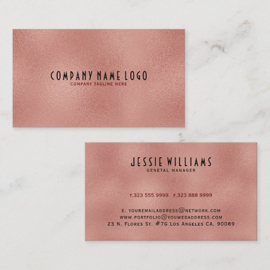 Moderne Roos-goudglassstructuur Visitekaartje (Voorkant / Achterkant)