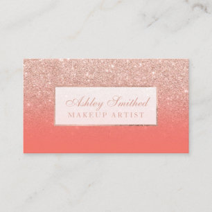 Moderne roos goudglitter coral ombre make-up visitekaartje
