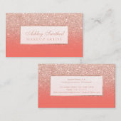 Moderne roos goudglitter coral ombre make-up visitekaartje (Voorkant / Achterkant)