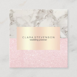 Moderne roos goudglitter en marmer bruiloft planne vierkante visitekaartje