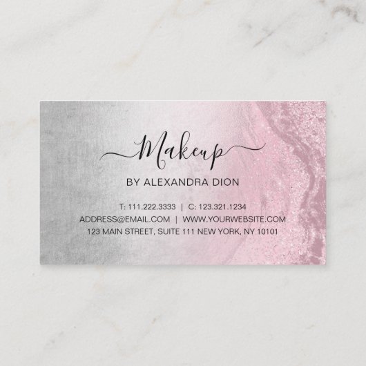 Moderne roos goudglitter en zilvervormer klantenkaartje (Achterkant)