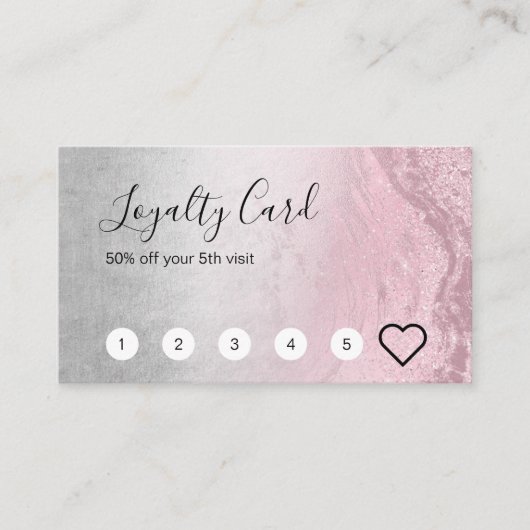 Moderne roos goudglitter en zilvervormer klantenkaartje (Voorkant)