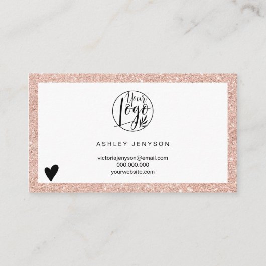 Moderne roos goudglitter logo bedankt visitekaartje (Achterkant)