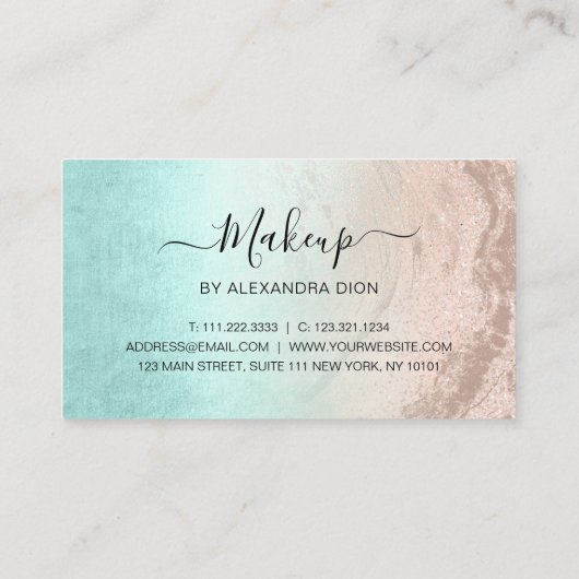 Moderne roos goudglitter make-up artiest afsprakenkaartje (Achterkant)