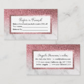 Moderne roos goudglitter marmer verwijzingskaart visitekaartje (Voorkant / Achterkant)