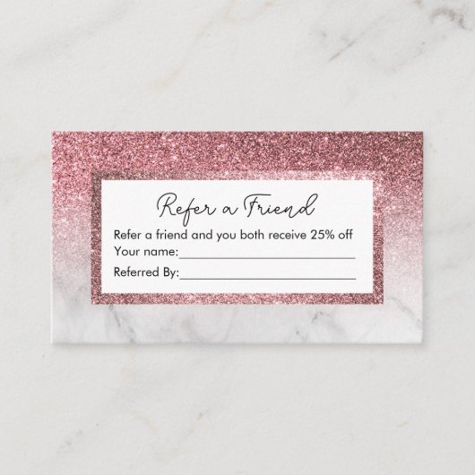 Moderne roos goudglitter marmer verwijzingskaart visitekaartje (Voorkant)