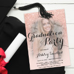 Moderne roos goudglitter ombre afstuderen kaart<br><div class="desc">Een modern,   faux roos goudglitter douchecombre met pastelblauw roze kleurenblokgraduatie party-uitnodiging met uw aangepaste foto met een goudvormig roos patroon dat op een roze achtergrond vervaagt.</div>