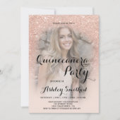 Moderne roos goudglitter ombre foto Quinceañera Kaart (Voorkant)