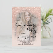 Moderne roos goudglitter ombre foto Quinceañera Kaart (Staand voorkant)