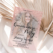 Moderne roos goudglitter ombre foto Quinceañera Kaart