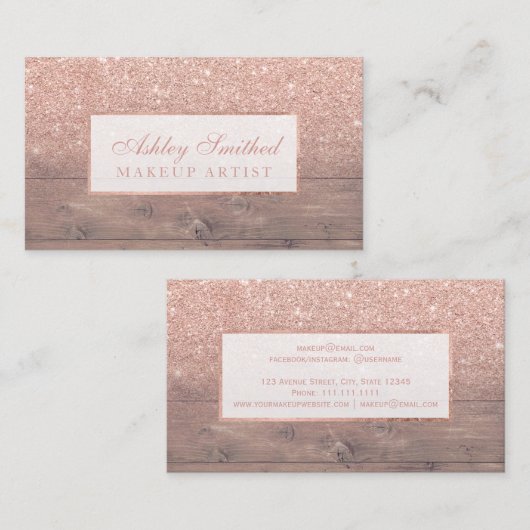 Moderne roos goudglitter ombre make-up visitekaartje (Voorkant / Achterkant)
