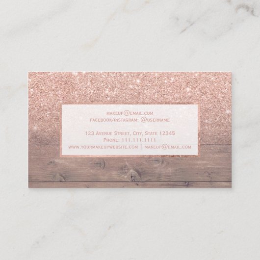 Moderne roos goudglitter ombre make-up visitekaartje (Achterkant)