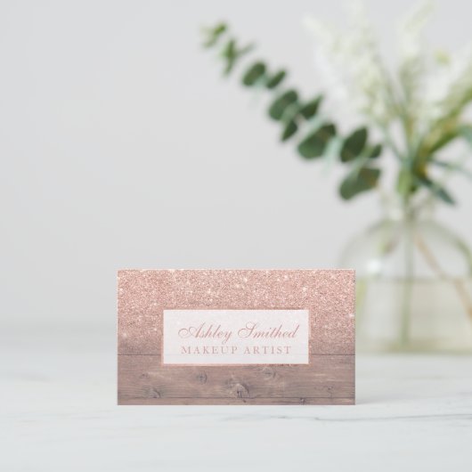 Moderne roos goudglitter ombre make-up visitekaartje (Staand voorkant)