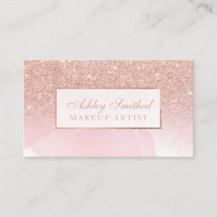 Moderne roos goudglitter roze waterverf make-up visitekaartje