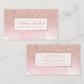 Moderne roos goudglitter roze waterverf make-up visitekaartje (Voorkant / Achterkant)