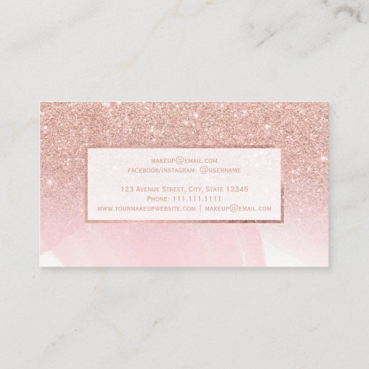 Moderne roos goudglitter roze waterverf make-up visitekaartje (Achterkant)