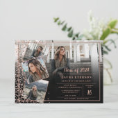 Moderne roos goudkleurige miniatuurfoto-afstuderen kaart (Staand voorkant)