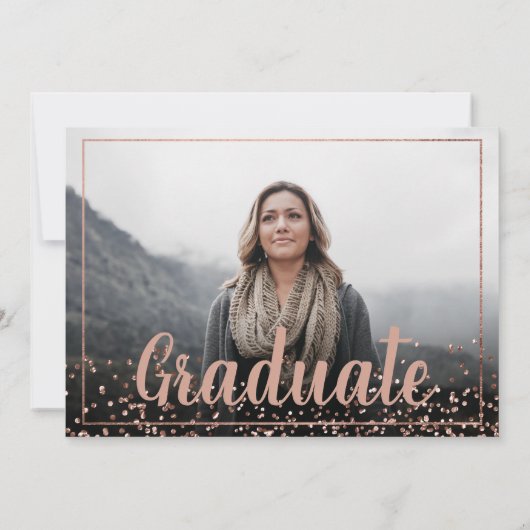 Moderne roos goudkleurige miniatuurfoto-afstuderen kaart (Achterkant)