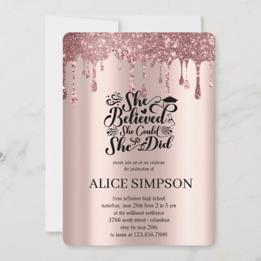 Moderne roos goudkleurige miniatuurfoto-afstuderen kaart (Voorkant)