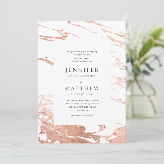 moderne roos goudmarmerwedstrijd kaart (Staand voorkant)