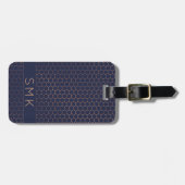 Moderne Roos goudolie marineblauw geometrisch mono Bagagelabel (Voorkant horizontaal)