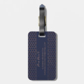 Moderne Roos goudolie marineblauw geometrisch mono Bagagelabel (Achterkant verticaal)