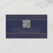 Moderne Roos goudolie marineblauw Geometrische QR- Visitekaartje (Achterkant)