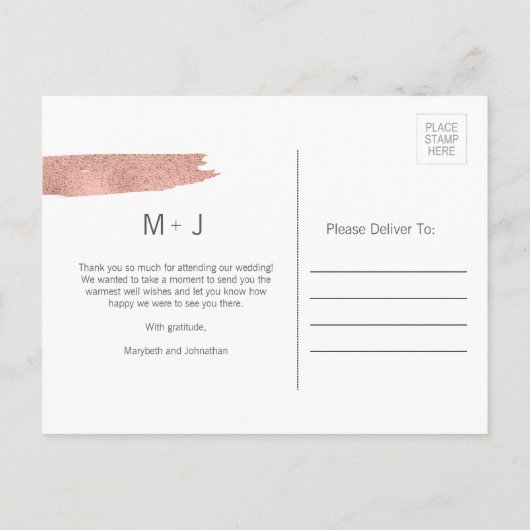 Moderne Roos goudpenseel bruiloft Dank u Briefkaar Briefkaart (Achterkant)