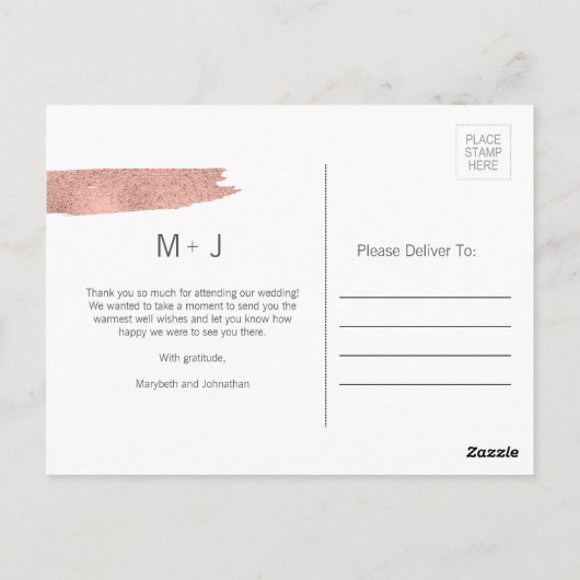 Moderne Roos goudpenseel bruiloft Dank u Briefkaar Briefkaart (Achterkant)