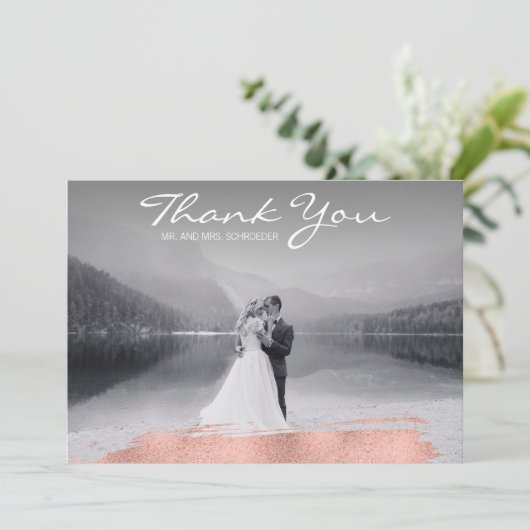 Moderne Roos goudpenseel bruiloft Hartelijk dank Bedankkaart (Staand voorkant)