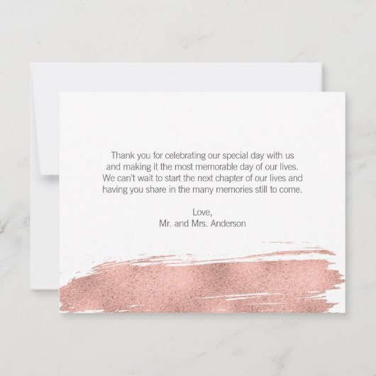 Moderne Roos goudpenseel bruiloft Hartelijk dank Kaart (Achterkant)