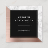 Moderne Roos goudpenseelkleurige Folie witte marme Vierkante Visitekaartje (Voorkant)