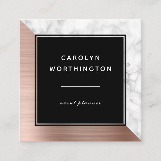 Moderne Roos goudpenseelkleurige Folie witte marme Vierkante Visitekaartje (Voorkant)