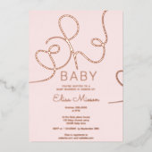 Moderne roos goudroze kalligrafie Oh baby shower Folie Uitnodiging (Voorkant)